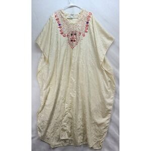 Vtg Sante Classics One Size‎ Multicolor Boho Kaftan Mumu Dress Patio Artsy Maxi